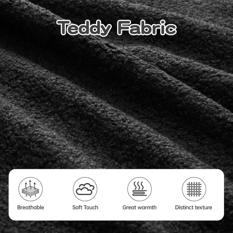 106 Teddy Fabric No Assembly 32D Boneless Sofa, Contrast Color Design, Fluffy Comfy Couch with L-Shaped Chaise, for Living Room