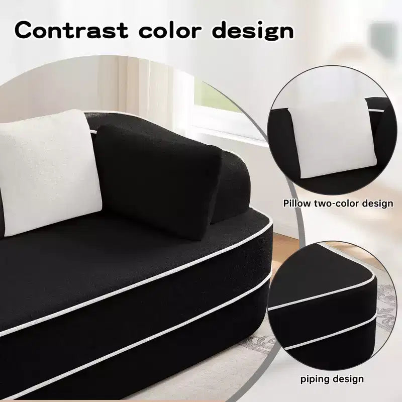 106 Teddy Fabric No Assembly 32D Boneless Sofa, Contrast Color Design, Fluffy Comfy Couch with L-Shaped Chaise, for Living Room