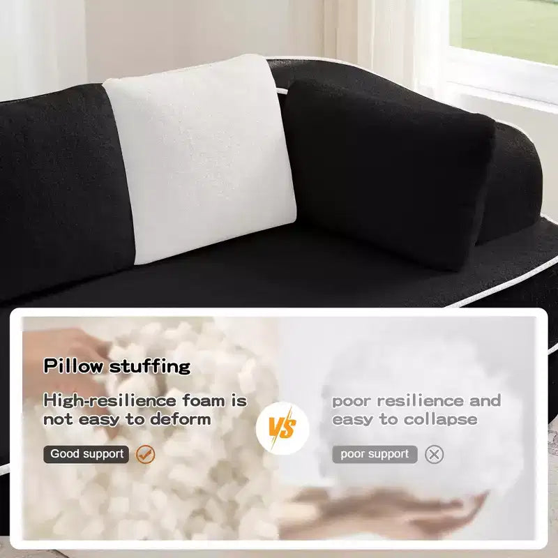 106 Teddy Fabric No Assembly 32D Boneless Sofa, Contrast Color Design, Fluffy Comfy Couch with L-Shaped Chaise, for Living Room