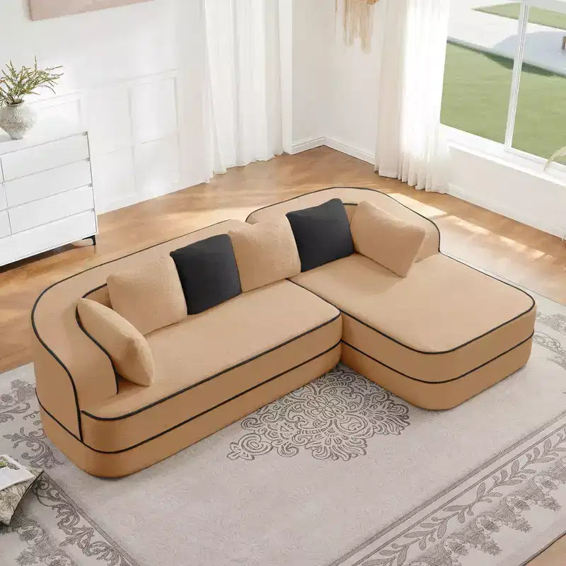 106 Teddy Fabric No Assembly 32D Boneless Sofa, Contrast Color Design, Fluffy Comfy Couch with L-Shaped Chaise, for Living Room