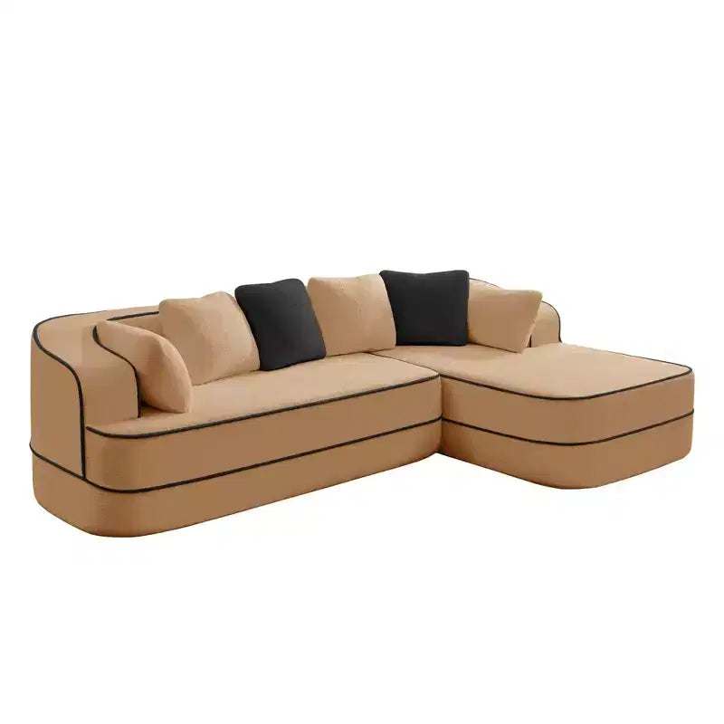 106 Teddy Fabric No Assembly 32D Boneless Sofa, Contrast Color Design, Fluffy Comfy Couch with L-Shaped Chaise, for Living Room