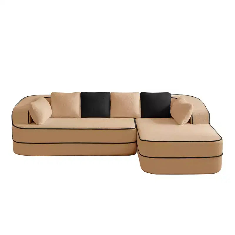 106 Teddy Fabric No Assembly 32D Boneless Sofa, Contrast Color Design, Fluffy Comfy Couch with L-Shaped Chaise, for Living Room