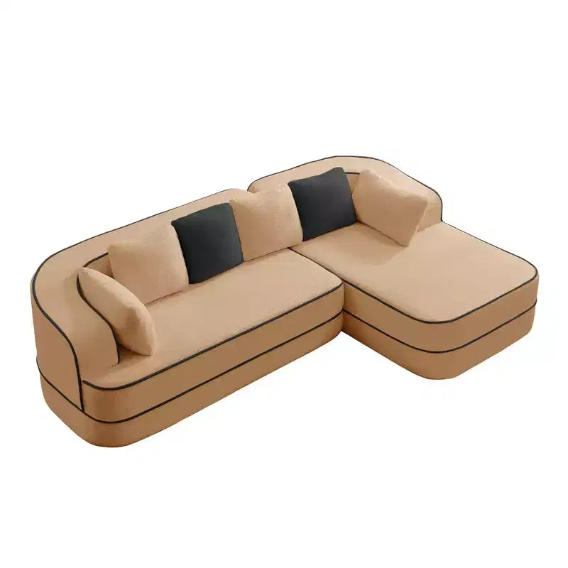 106 Teddy Fabric No Assembly 32D Boneless Sofa, Contrast Color Design, Fluffy Comfy Couch with L-Shaped Chaise, for Living Room