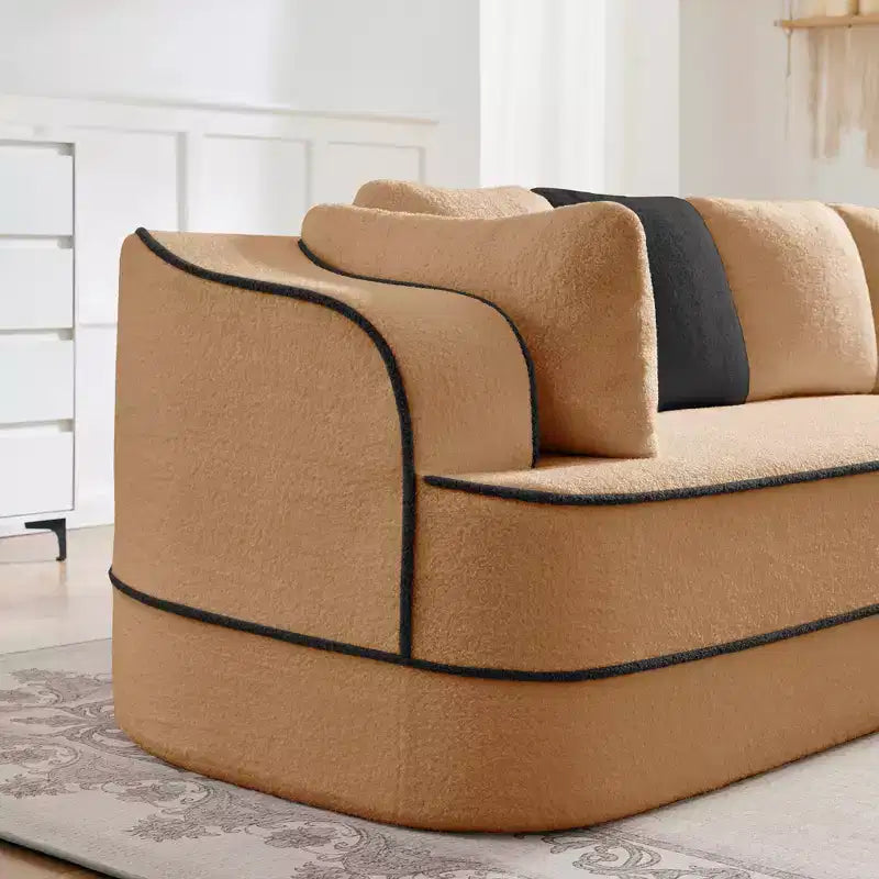 106 Teddy Fabric No Assembly 32D Boneless Sofa, Contrast Color Design, Fluffy Comfy Couch with L-Shaped Chaise, for Living Room