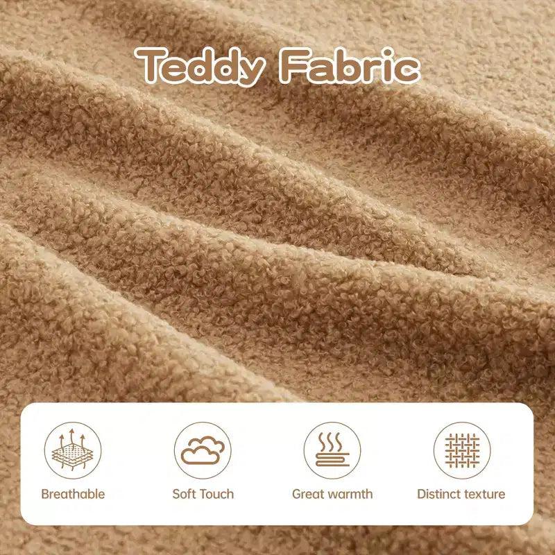 106 Teddy Fabric No Assembly 32D Boneless Sofa, Contrast Color Design, Fluffy Comfy Couch with L-Shaped Chaise, for Living Room
