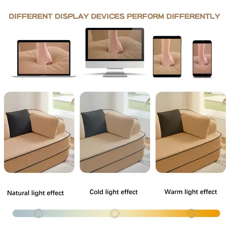 106 Teddy Fabric No Assembly 32D Boneless Sofa, Contrast Color Design, Fluffy Comfy Couch with L-Shaped Chaise, for Living Room
