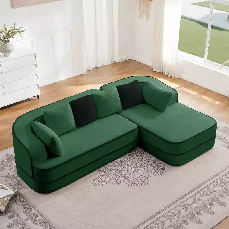 106 Teddy Fabric No Assembly 32D Boneless Sofa, Contrast Color Design, Fluffy Comfy Couch with L-Shaped Chaise, for Living Room