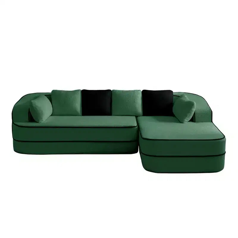 106 Teddy Fabric No Assembly 32D Boneless Sofa, Contrast Color Design, Fluffy Comfy Couch with L-Shaped Chaise, for Living Room