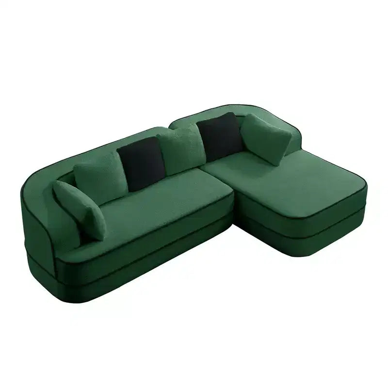 106 Teddy Fabric No Assembly 32D Boneless Sofa, Contrast Color Design, Fluffy Comfy Couch with L-Shaped Chaise, for Living Room
