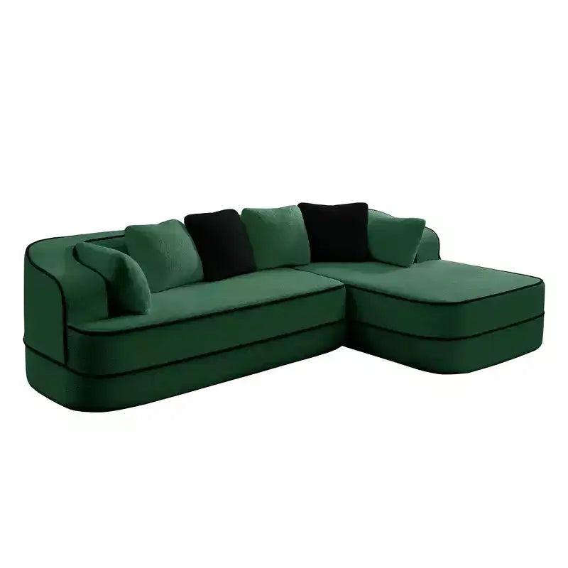 106 Teddy Fabric No Assembly 32D Boneless Sofa, Contrast Color Design, Fluffy Comfy Couch with L-Shaped Chaise, for Living Room