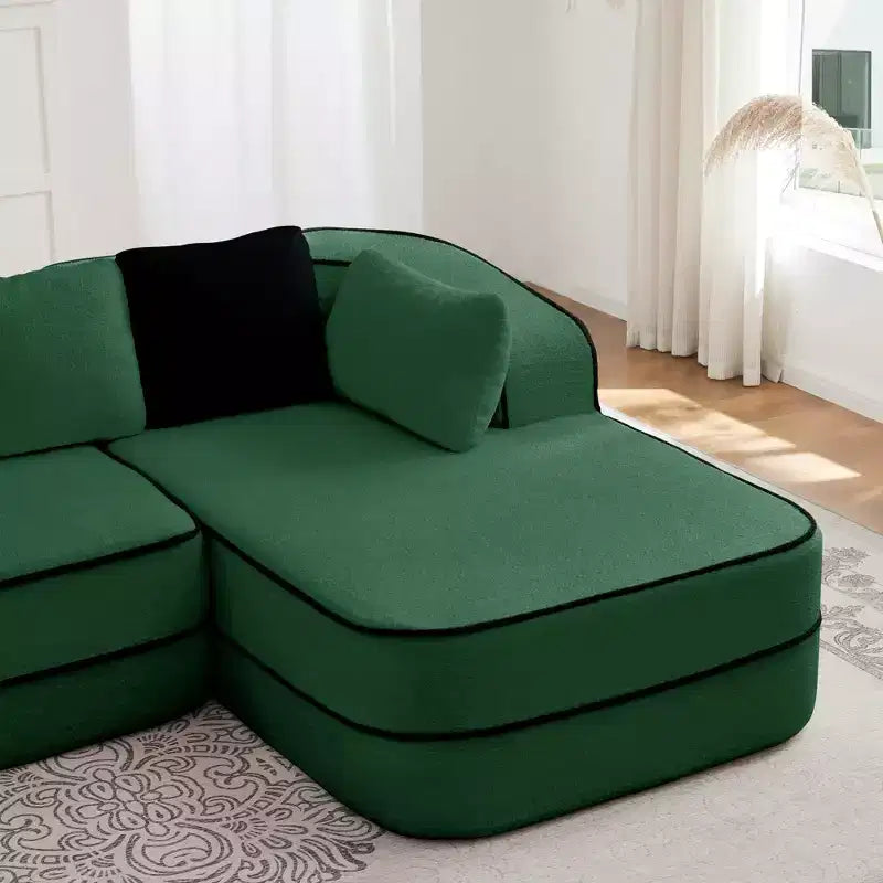 106 Teddy Fabric No Assembly 32D Boneless Sofa, Contrast Color Design, Fluffy Comfy Couch with L-Shaped Chaise, for Living Room