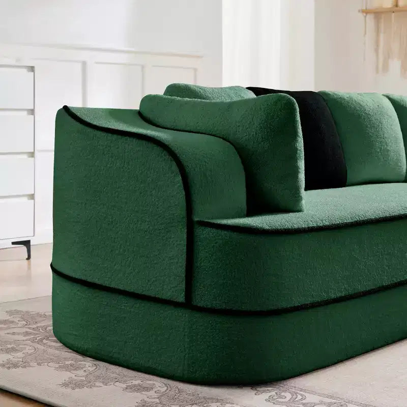 106 Teddy Fabric No Assembly 32D Boneless Sofa, Contrast Color Design, Fluffy Comfy Couch with L-Shaped Chaise, for Living Room