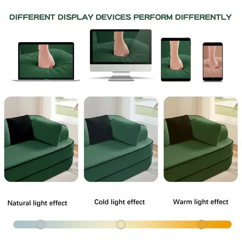 106 Teddy Fabric No Assembly 32D Boneless Sofa, Contrast Color Design, Fluffy Comfy Couch with L-Shaped Chaise, for Living Room