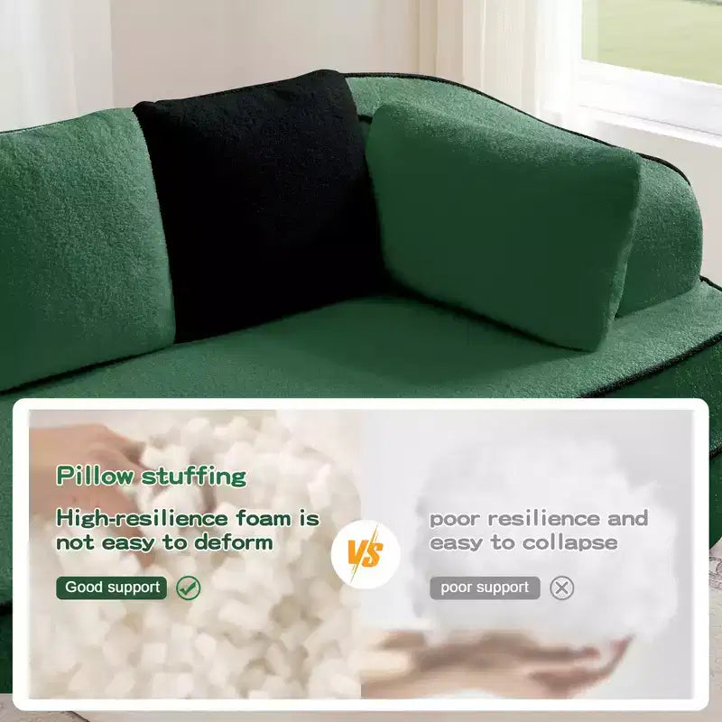 106 Teddy Fabric No Assembly 32D Boneless Sofa, Contrast Color Design, Fluffy Comfy Couch with L-Shaped Chaise, for Living Room