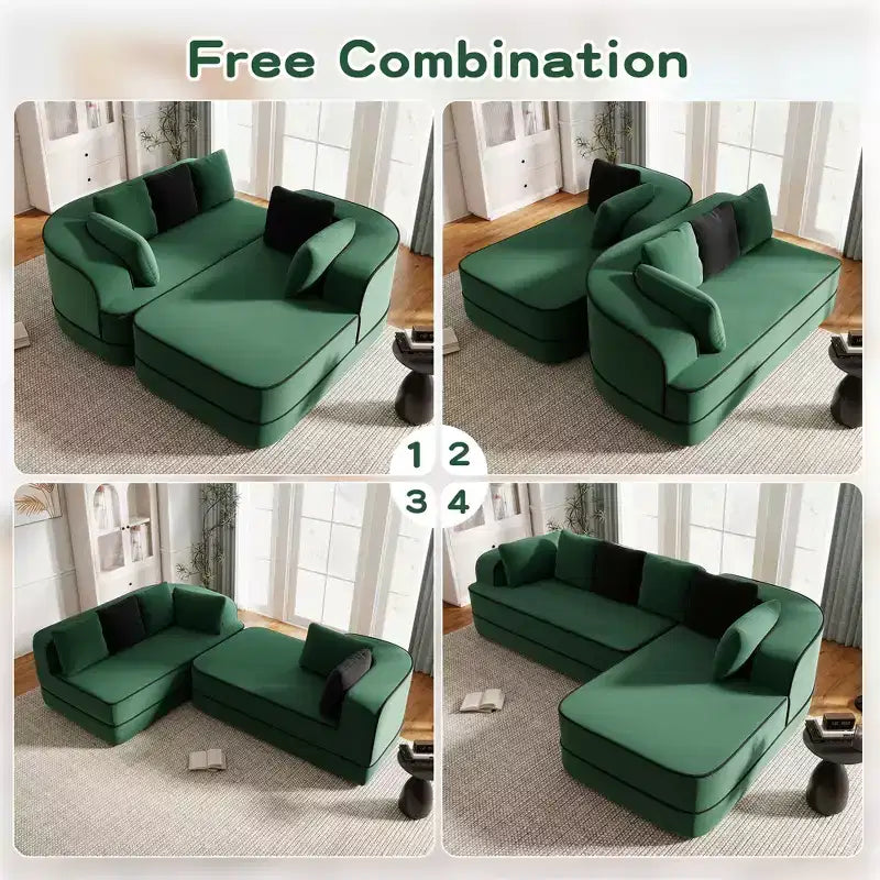 106 Teddy Fabric No Assembly 32D Boneless Sofa, Contrast Color Design, Fluffy Comfy Couch with L-Shaped Chaise, for Living Room