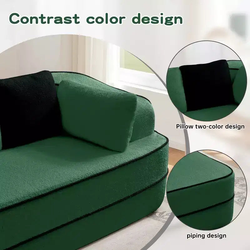 106 Teddy Fabric No Assembly 32D Boneless Sofa, Contrast Color Design, Fluffy Comfy Couch with L-Shaped Chaise, for Living Room