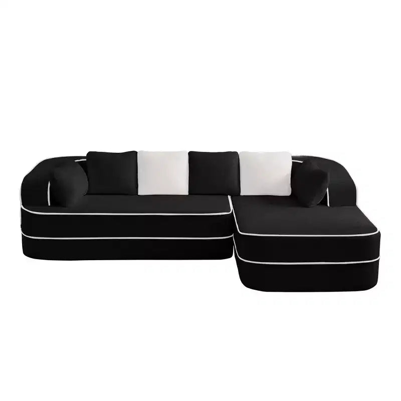 106 Teddy Fabric No Assembly 32D Boneless Sofa, Contrast Color Design, Fluffy Comfy Couch with L-Shaped Chaise, for Living Room