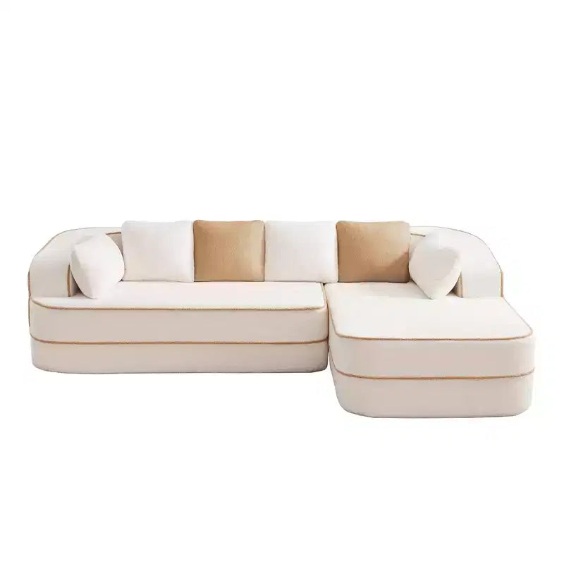 106 Teddy Fabric No Assembly 32D Boneless Sofa, Contrast Color Design, Fluffy Comfy Couch with L-Shaped Chaise, for Living Room