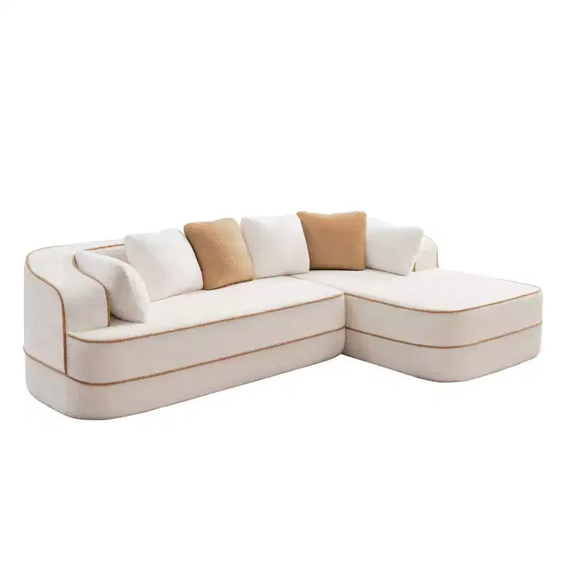 106 Teddy Fabric No Assembly 32D Boneless Sofa, Contrast Color Design, Fluffy Comfy Couch with L-Shaped Chaise, for Living Room