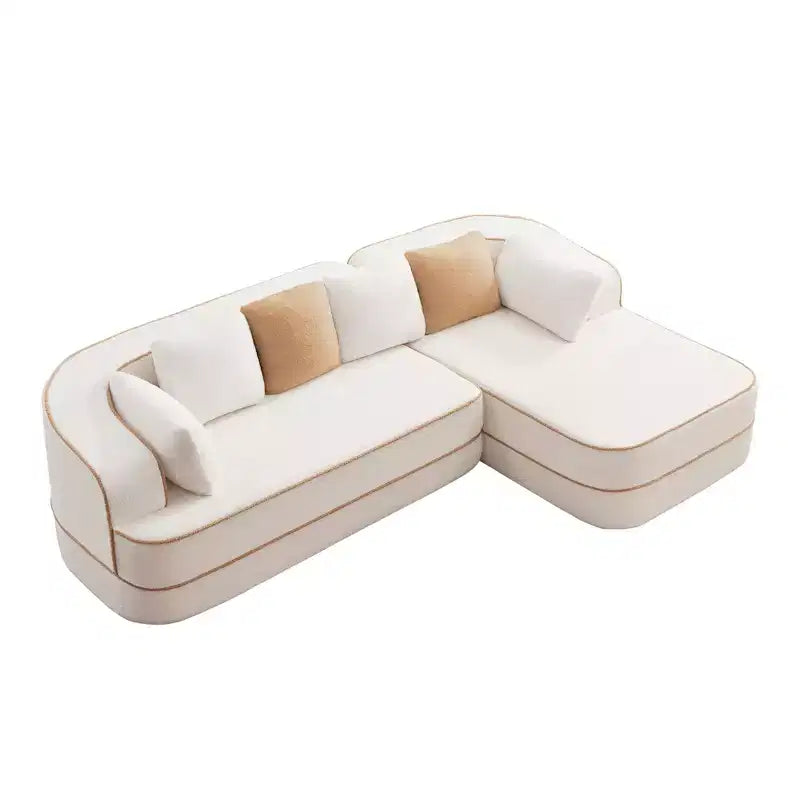 106 Teddy Fabric No Assembly 32D Boneless Sofa, Contrast Color Design, Fluffy Comfy Couch with L-Shaped Chaise, for Living Room