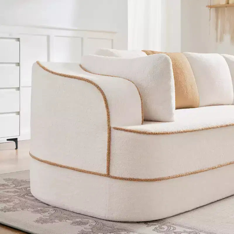 106 Teddy Fabric No Assembly 32D Boneless Sofa, Contrast Color Design, Fluffy Comfy Couch with L-Shaped Chaise, for Living Room