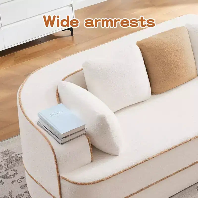 106 Teddy Fabric No Assembly 32D Boneless Sofa, Contrast Color Design, Fluffy Comfy Couch with L-Shaped Chaise, for Living Room