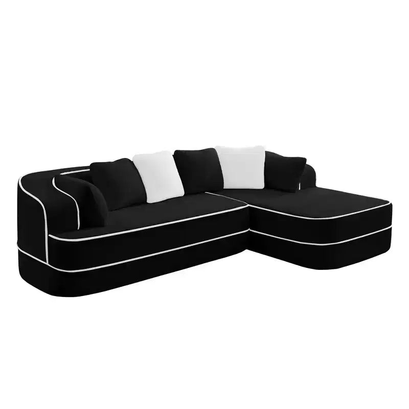 106 Teddy Fabric No Assembly 32D Boneless Sofa, Contrast Color Design, Fluffy Comfy Couch with L-Shaped Chaise, for Living Room