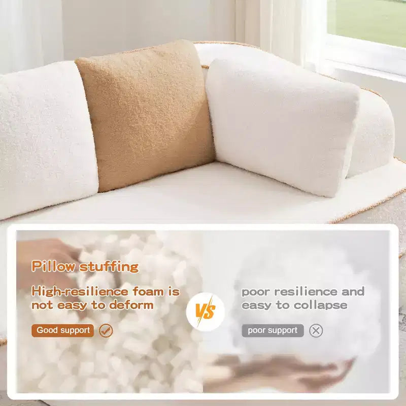 106 Teddy Fabric No Assembly 32D Boneless Sofa, Contrast Color Design, Fluffy Comfy Couch with L-Shaped Chaise, for Living Room