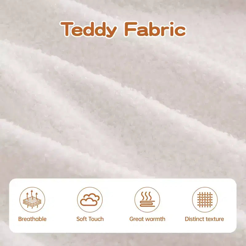 106 Teddy Fabric No Assembly 32D Boneless Sofa, Contrast Color Design, Fluffy Comfy Couch with L-Shaped Chaise, for Living Room