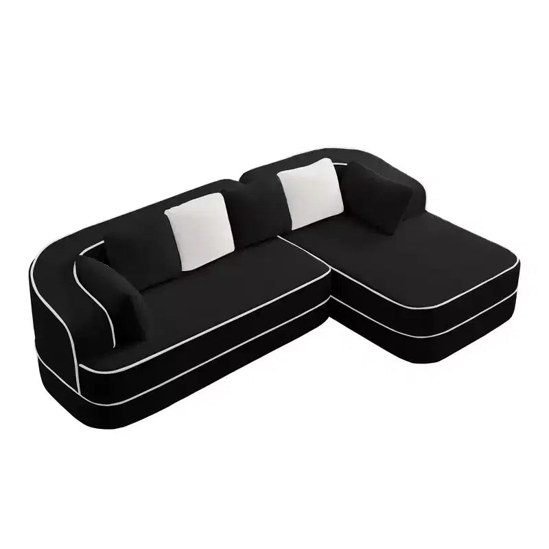 106 Teddy Fabric No Assembly 32D Boneless Sofa, Contrast Color Design, Fluffy Comfy Couch with L-Shaped Chaise, for Living Room
