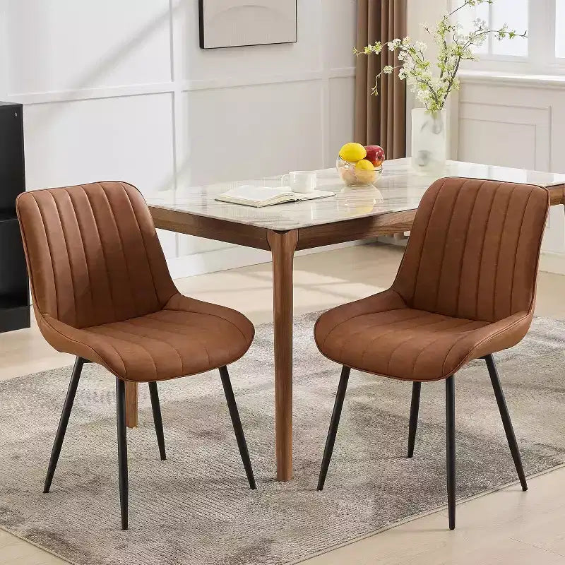 Dining Chair, Faux Leather, Suitable for Kitchen and Dining Room, Comfortable Modern Metal Leg Chair, Upholstered Side Chair