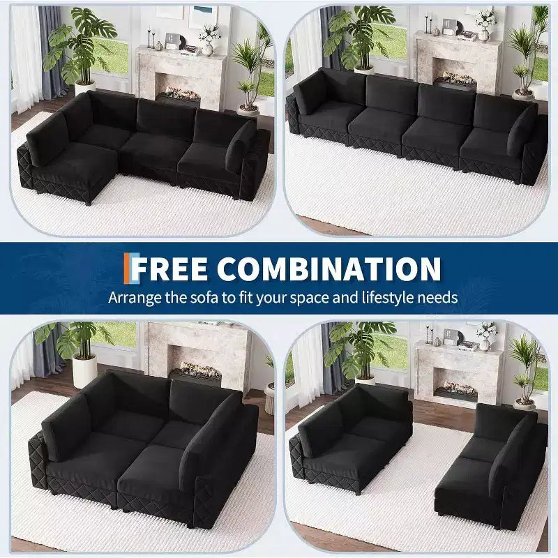 134" Sofa, 4-Seat Velvet Couch with High-Density Cushions, Upholstered Cloud Sofa