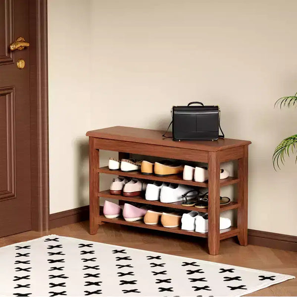 GDFStudio Alistair Mid-Century Modern Rubberwood Shoe Storage Bench