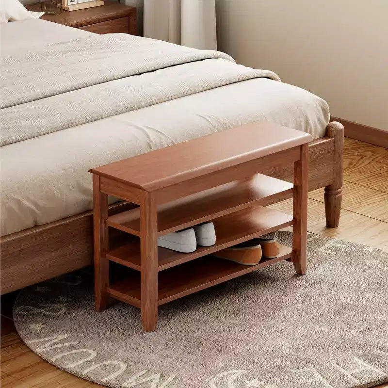 Banc à chaussures en hévéa de style Mid-Century Modern