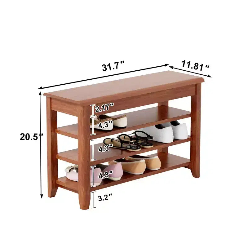 Banc à chaussures en hévéa de style Mid-Century Modern
