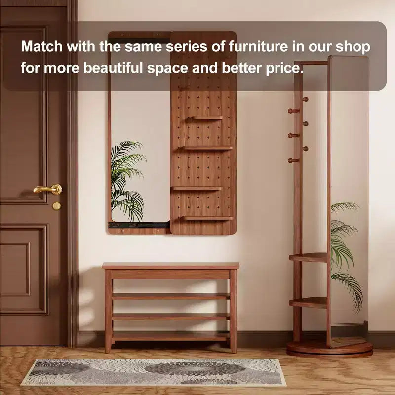 Banc à chaussures en hévéa de style Mid-Century Modern