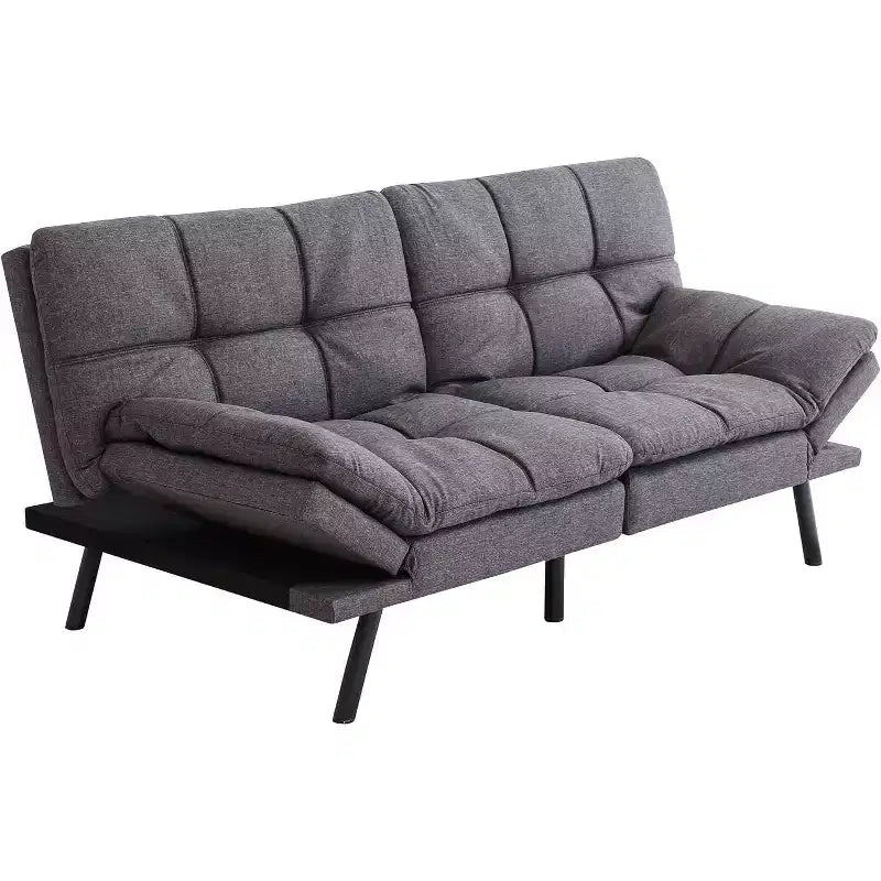 Faux Leather Sofa Bed with Memory Foam, Adjustable Backrest & Armrests, Multifunctional Small Loveseat Sleeper Sofa