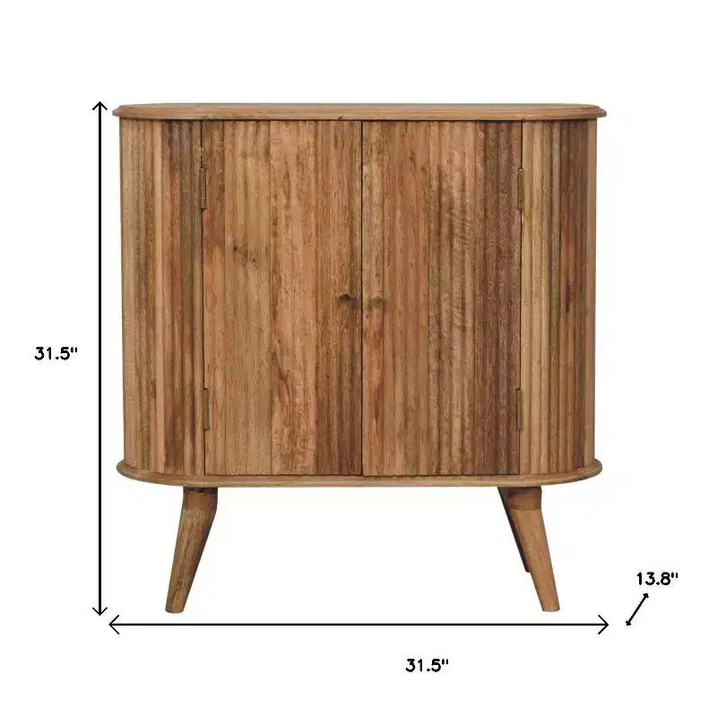 Meuble bas ovale en bois massif marron à texture nervurée à deux portes de 32 po