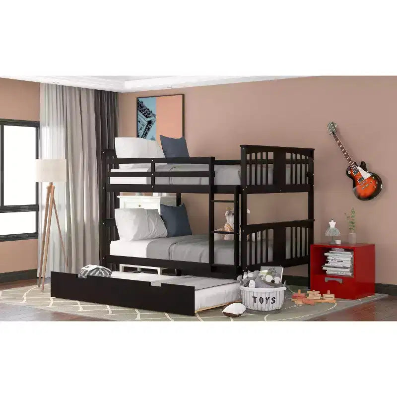 Lit superposé double sur double avec lit gigogne simple, cadre de lit superposé en bois double pour enfants, adolescents et adultes