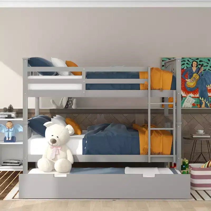 Lit superposé double sur double avec lit gigogne simple, cadre de lit superposé en bois double pour enfants, adolescents et adultes