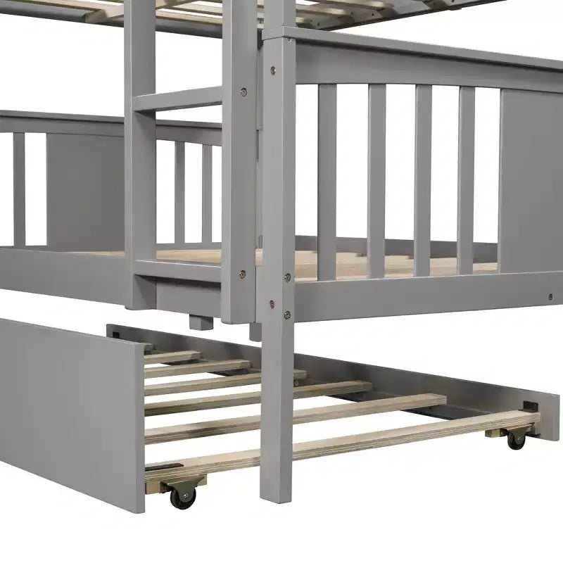 Lit superposé double sur double avec lit gigogne simple, cadre de lit superposé en bois double pour enfants, adolescents et adultes