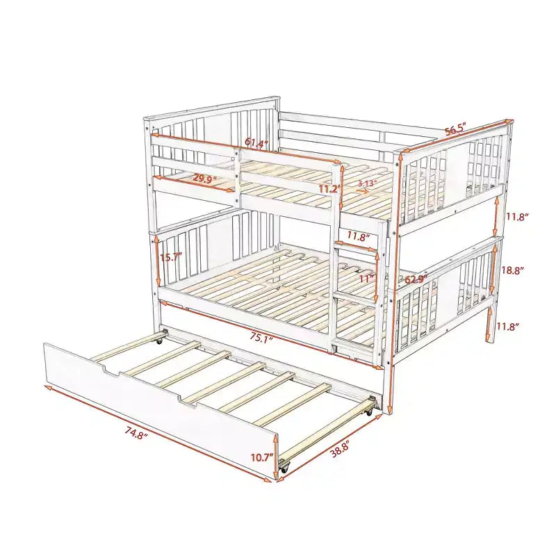 Lit superposé double sur double avec lit gigogne simple, cadre de lit superposé en bois double pour enfants, adolescents et adultes