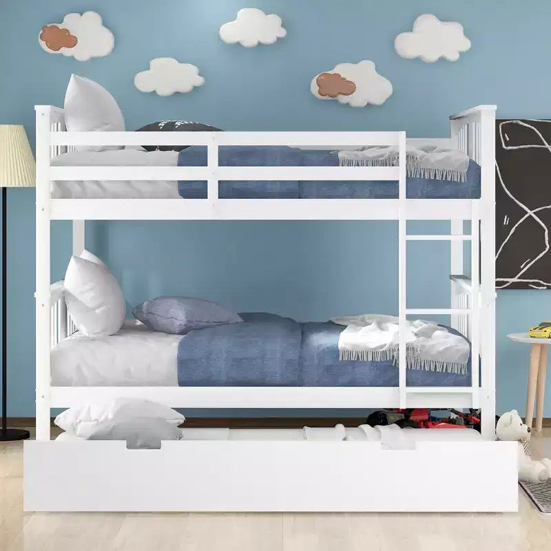 Lit superposé double sur double avec lit gigogne simple, cadre de lit superposé en bois double pour enfants, adolescents et adultes