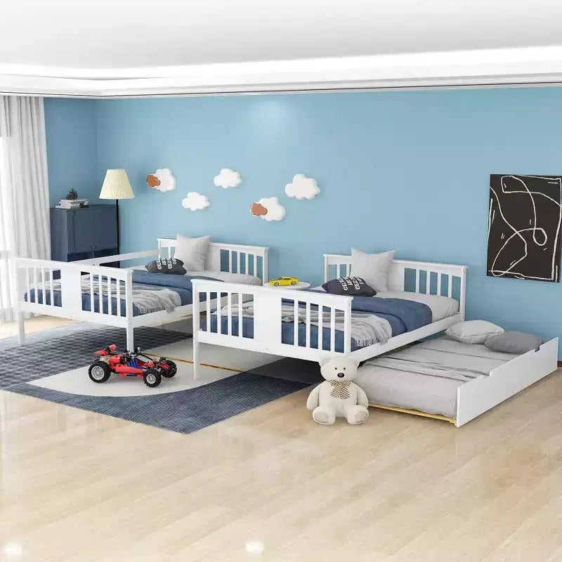 Lit superposé double sur double avec lit gigogne simple, cadre de lit superposé en bois double pour enfants, adolescents et adultes