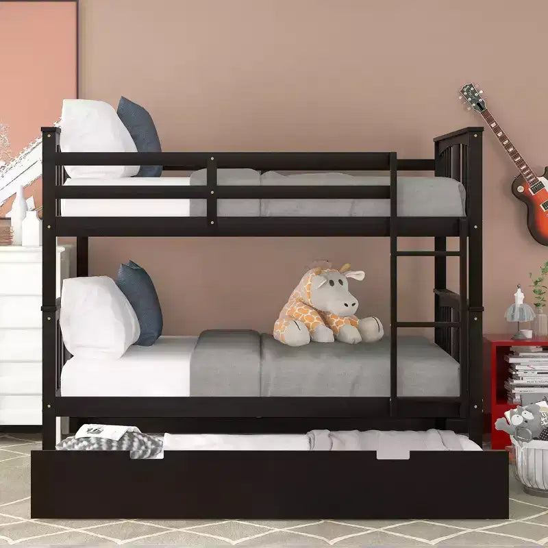 Lit superposé double sur double avec lit gigogne simple, cadre de lit superposé en bois double pour enfants, adolescents et adultes
