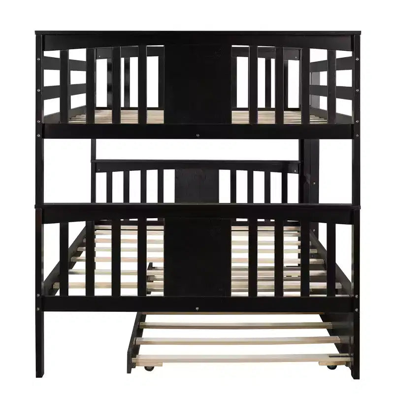 Lit superposé double sur double avec lit gigogne simple, cadre de lit superposé en bois double pour enfants, adolescents et adultes