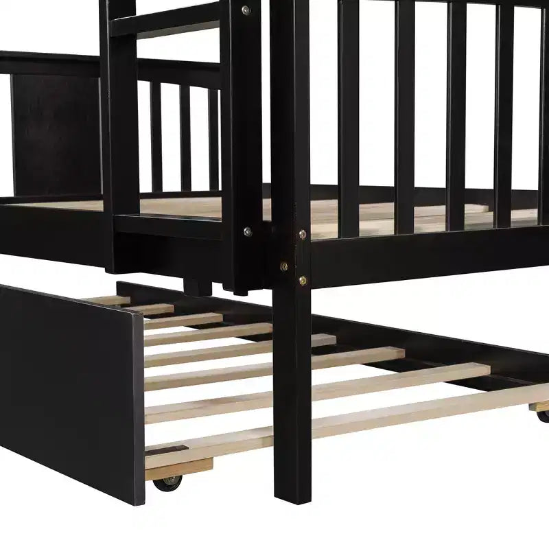 Lit superposé double sur double avec lit gigogne simple, cadre de lit superposé en bois double pour enfants, adolescents et adultes