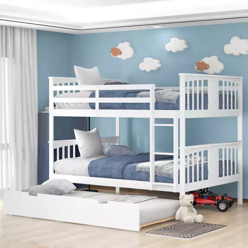 Lit superposé double sur double avec lit gigogne simple, cadre de lit superposé en bois double pour enfants, adolescents et adultes