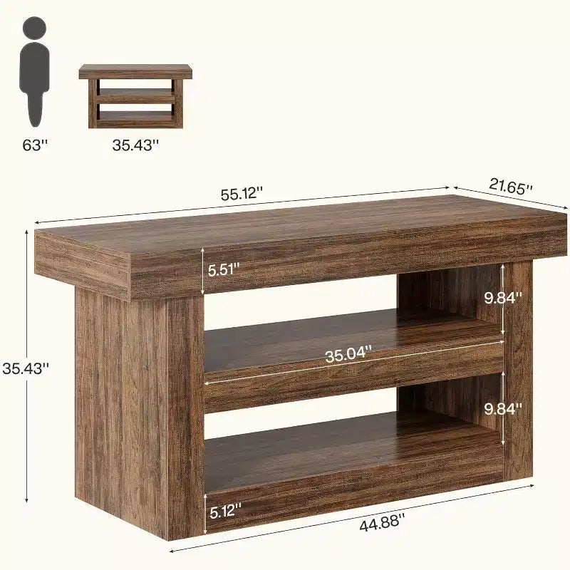 55 Kitchen Island with Large Countertop, Wooden Coffee Bar Table Storage Cabinet for Dining Room