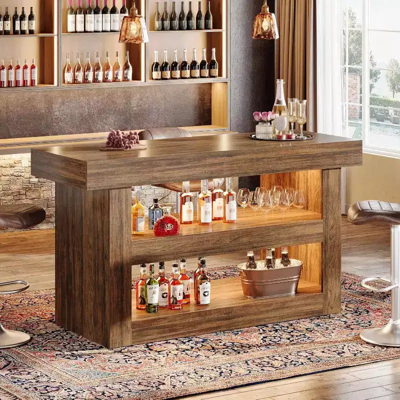 55 Kitchen Island with Large Countertop, Wooden Coffee Bar Table Storage Cabinet for Dining Room